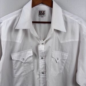 Ely Cattleman Western Pearl Snap Shirt Mens 2XL XXL White Ranch Short Sleeve